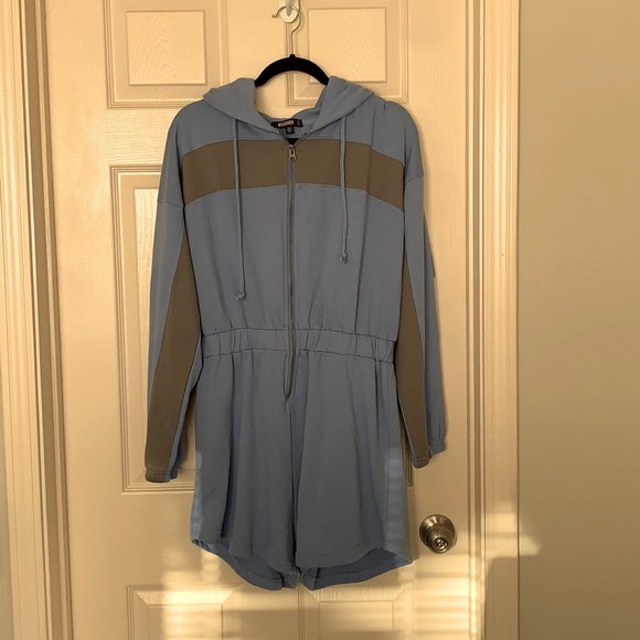 Blue Color Block Hoodie Playsuit - Picture 1 of 2
